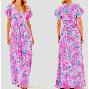 NEW Lilly Pulitzer Size Large Jessi MAXI Shift DRESS Flounce Surplice Neck 12 14